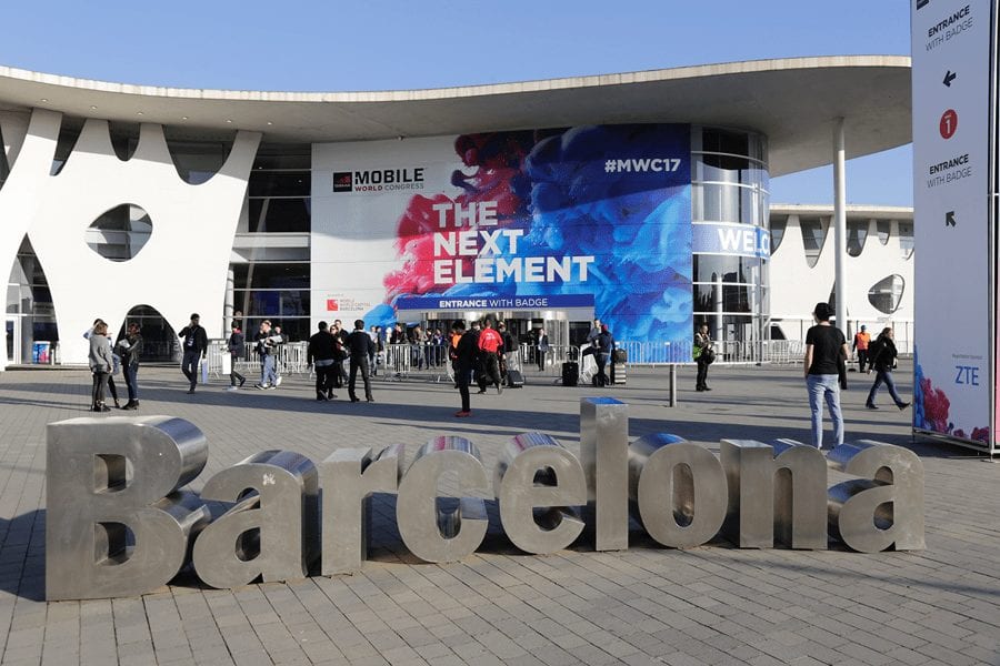 Sign reading "Barcelona" in front of MWC