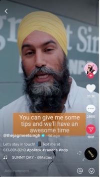 This is a screenshot of Jagmeet Singh, the leader of the NDP party, on TikTok